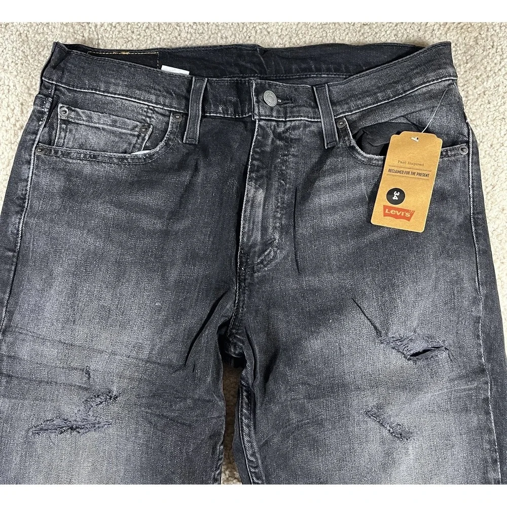 Levis 511 Sz 33x30 Fit 34x30 Black Charcoal Distressed Slim Fit Mens Faded Jeans